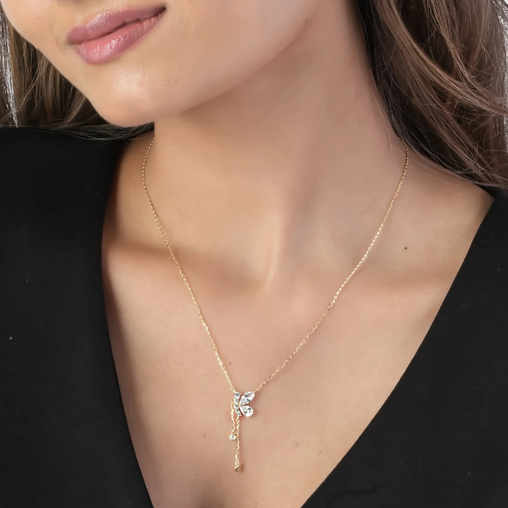Elegant Butterfly Drop Pendant Necklace