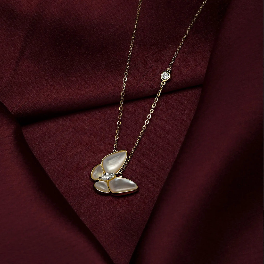 White Opal Butterfly Pendant Necklace