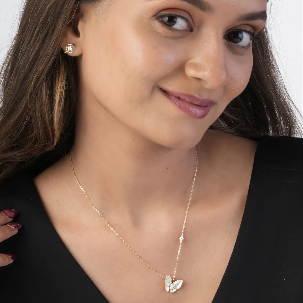 White Opal Butterfly Pendant Necklace