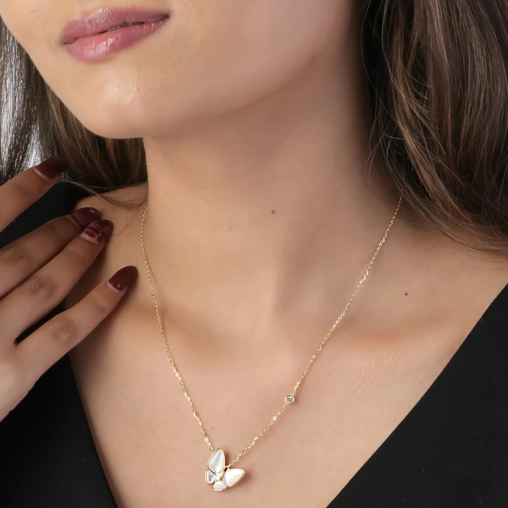 White Opal Butterfly Pendant Necklace