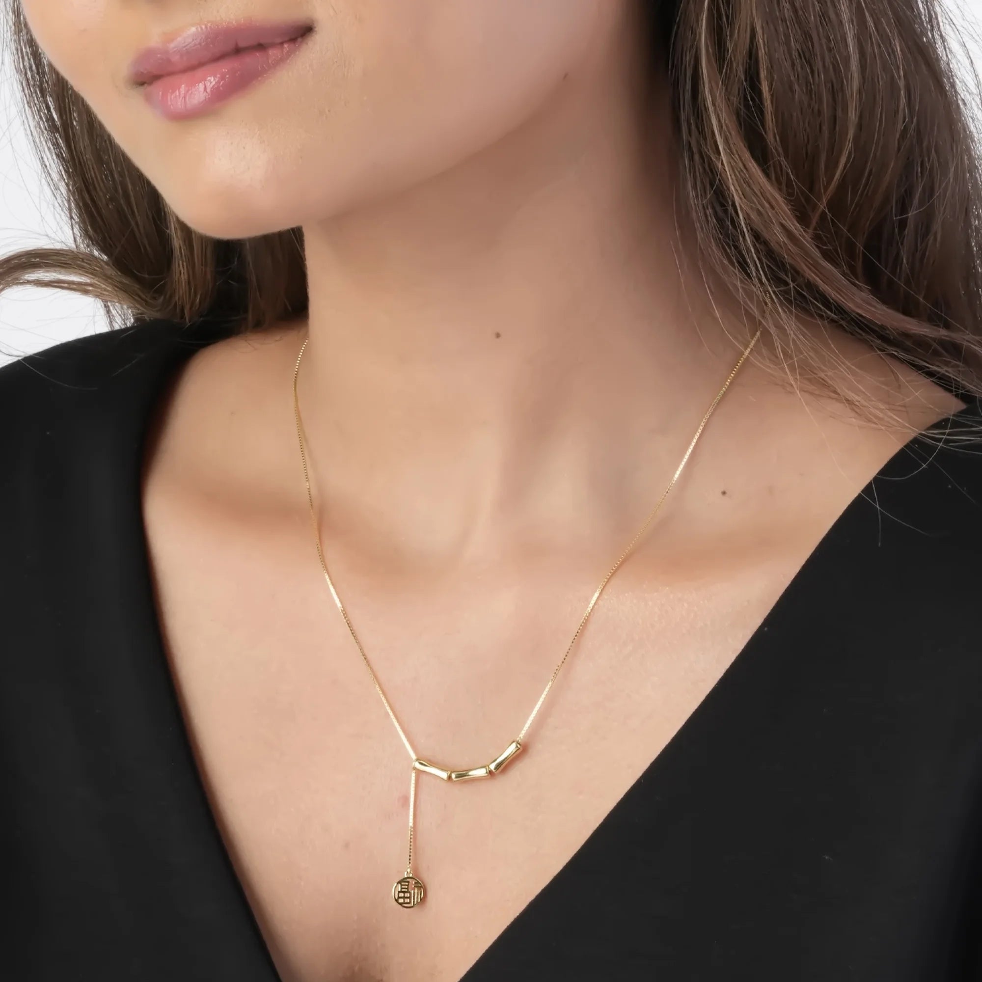 Golden Bamboo Pendant Necklace