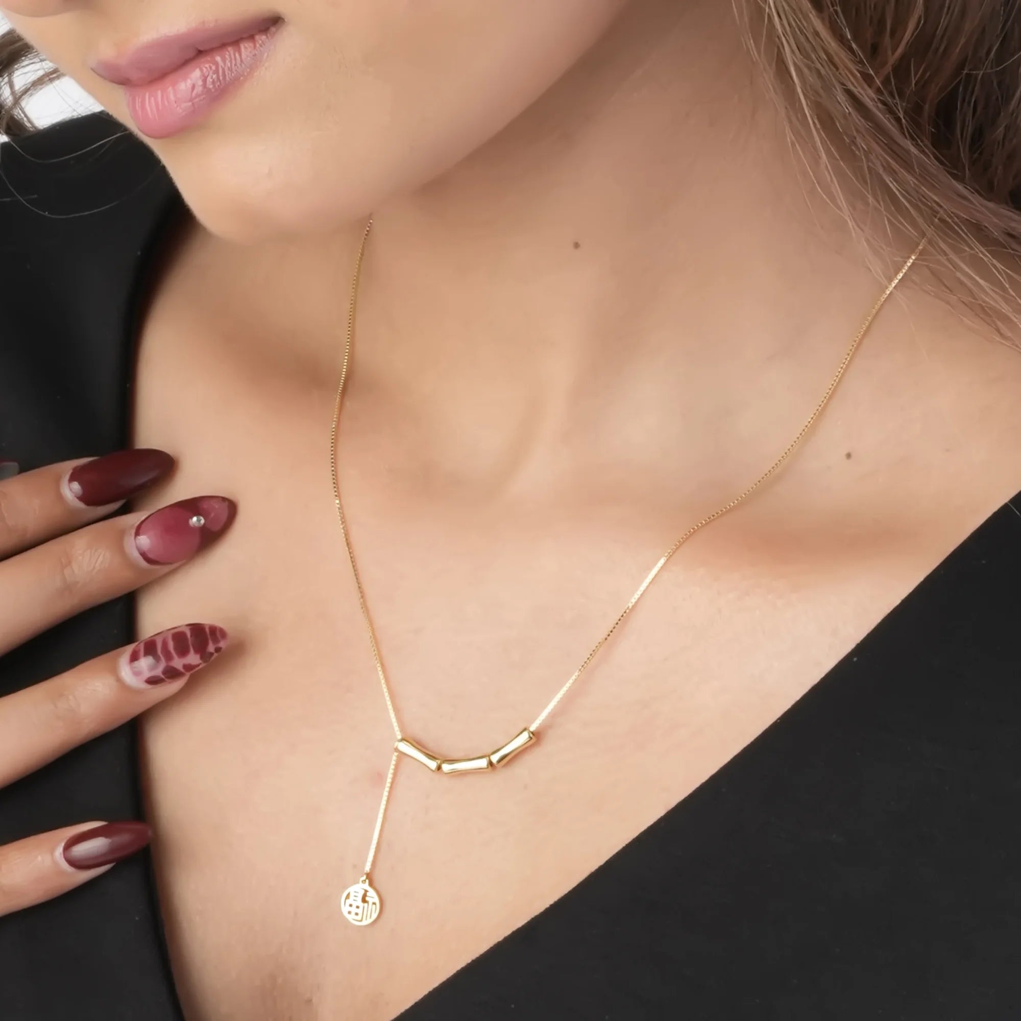 Golden Bamboo Pendant Necklace