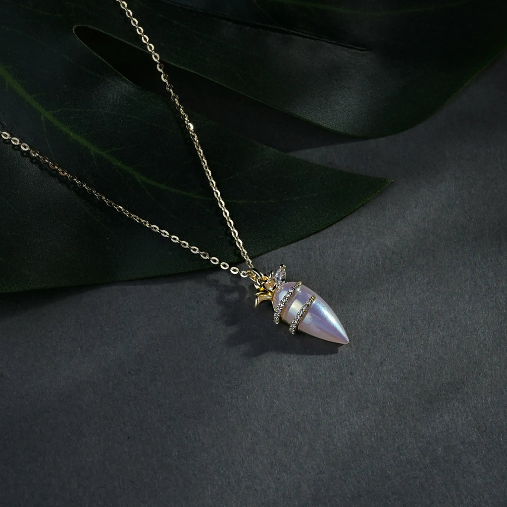 Crystal Leaf Crown Pearl Pendant Necklace