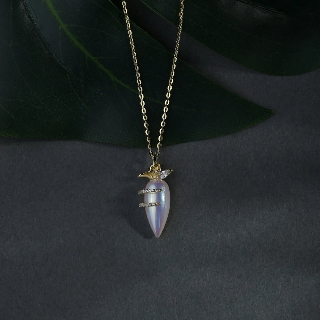 Crystal Leaf Crown Pearl Pendant Necklace