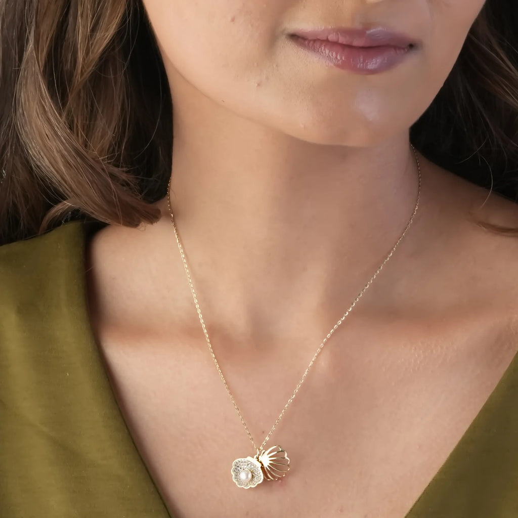 Mystic Seashell Pearl Pendant Necklace