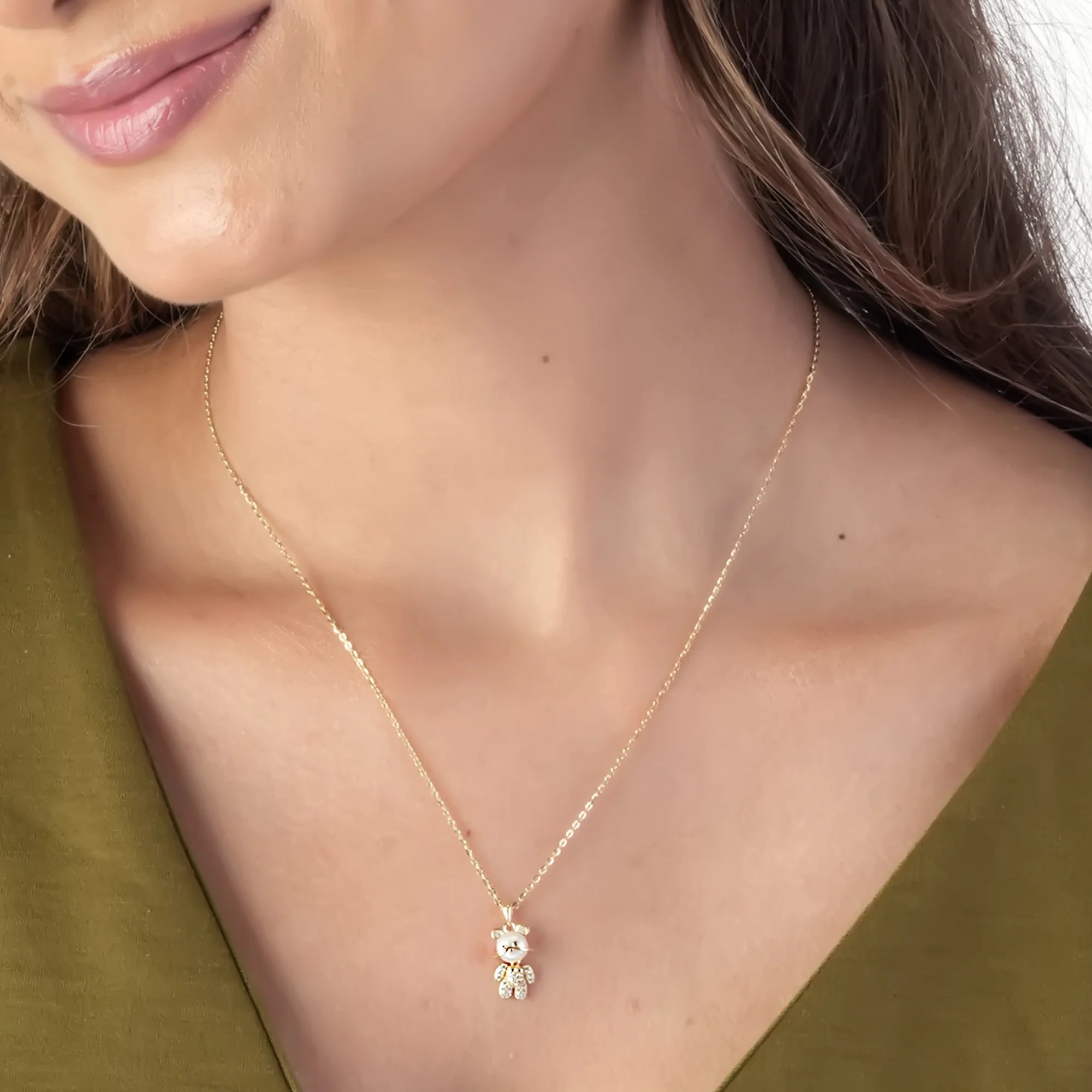 Playful Pearl Teddy Pendant Necklace