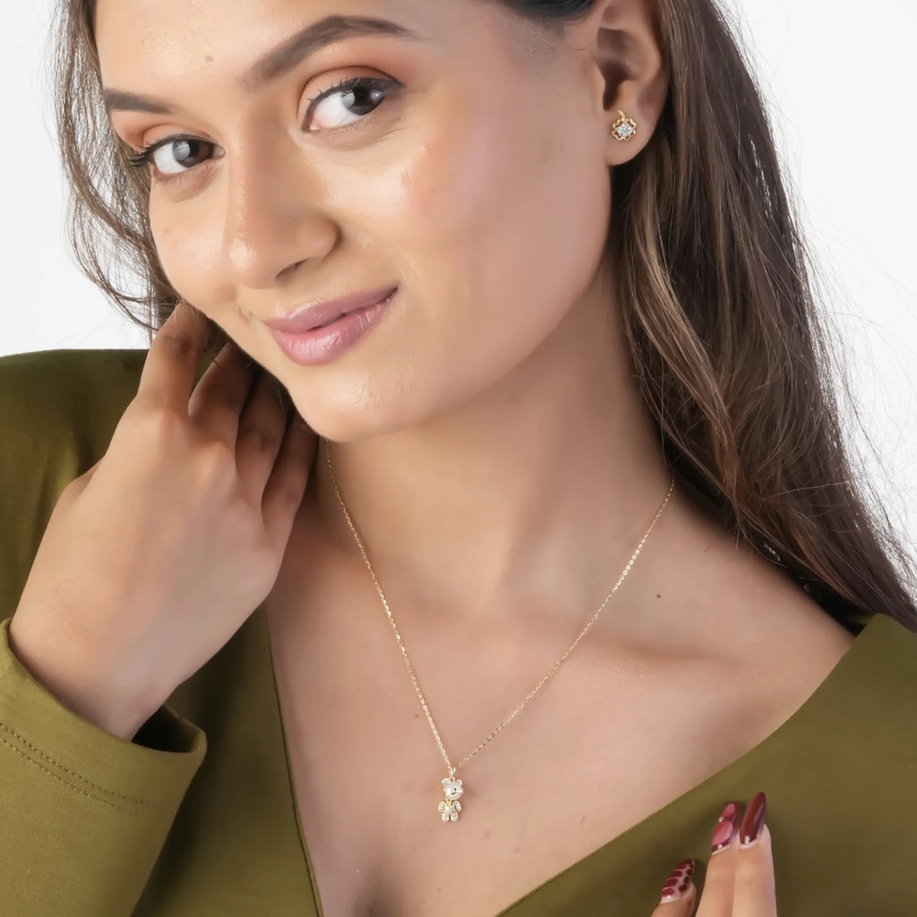 Playful Pearl Teddy Pendant Necklace