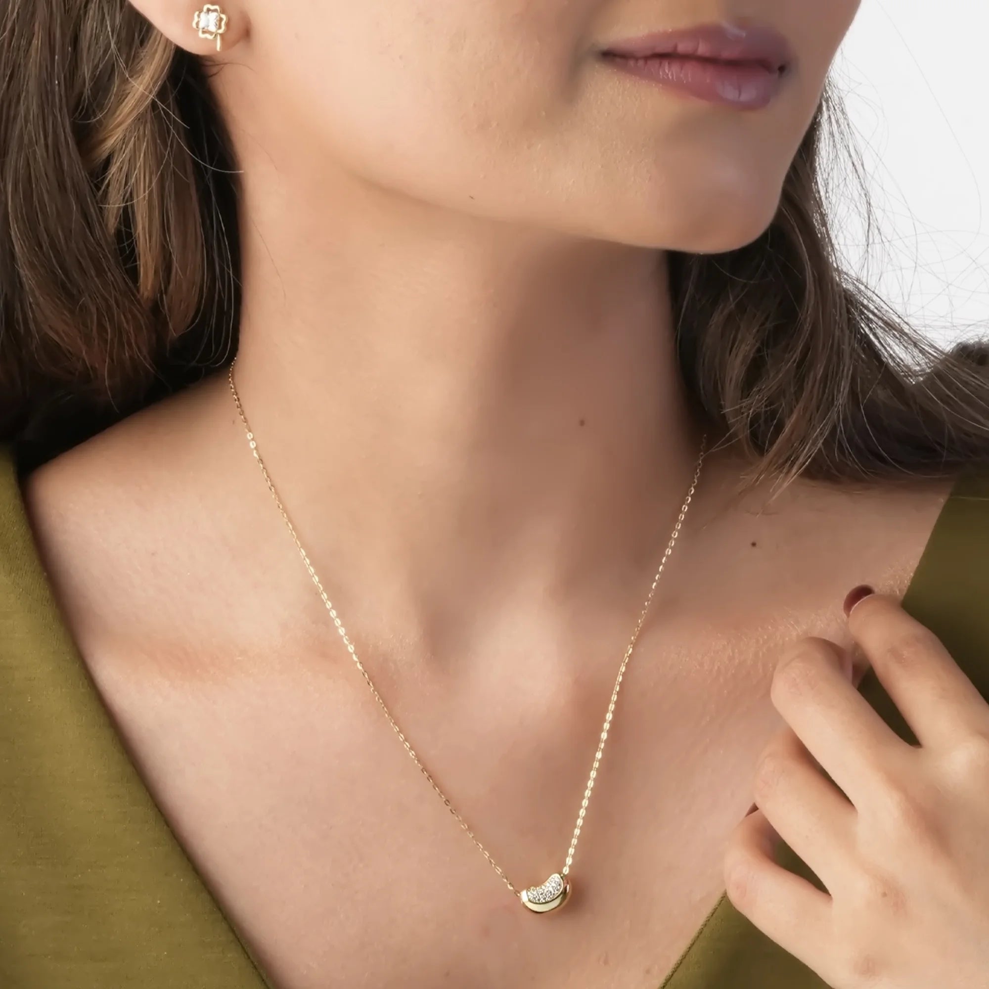 Golden Bean Pendant Necklace