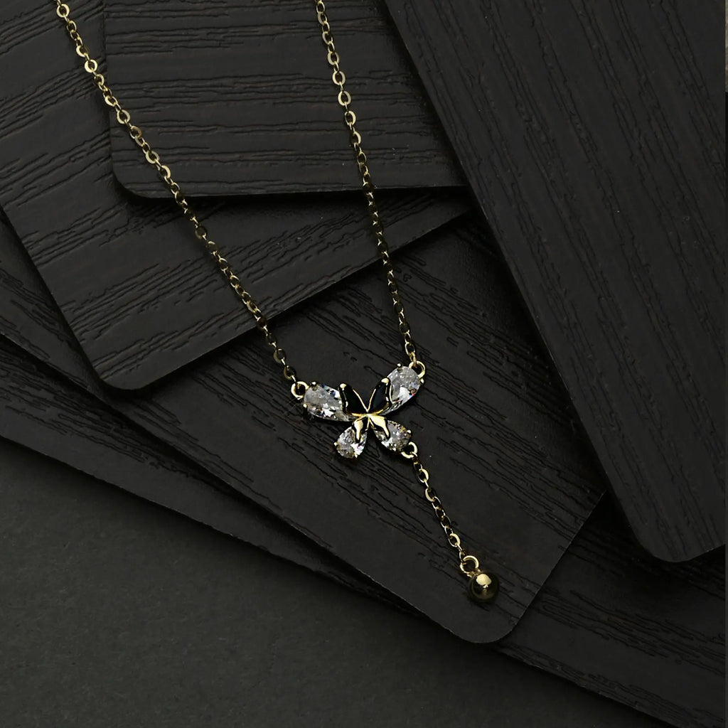 Golden Butterfly Tassel Pendant Necklace