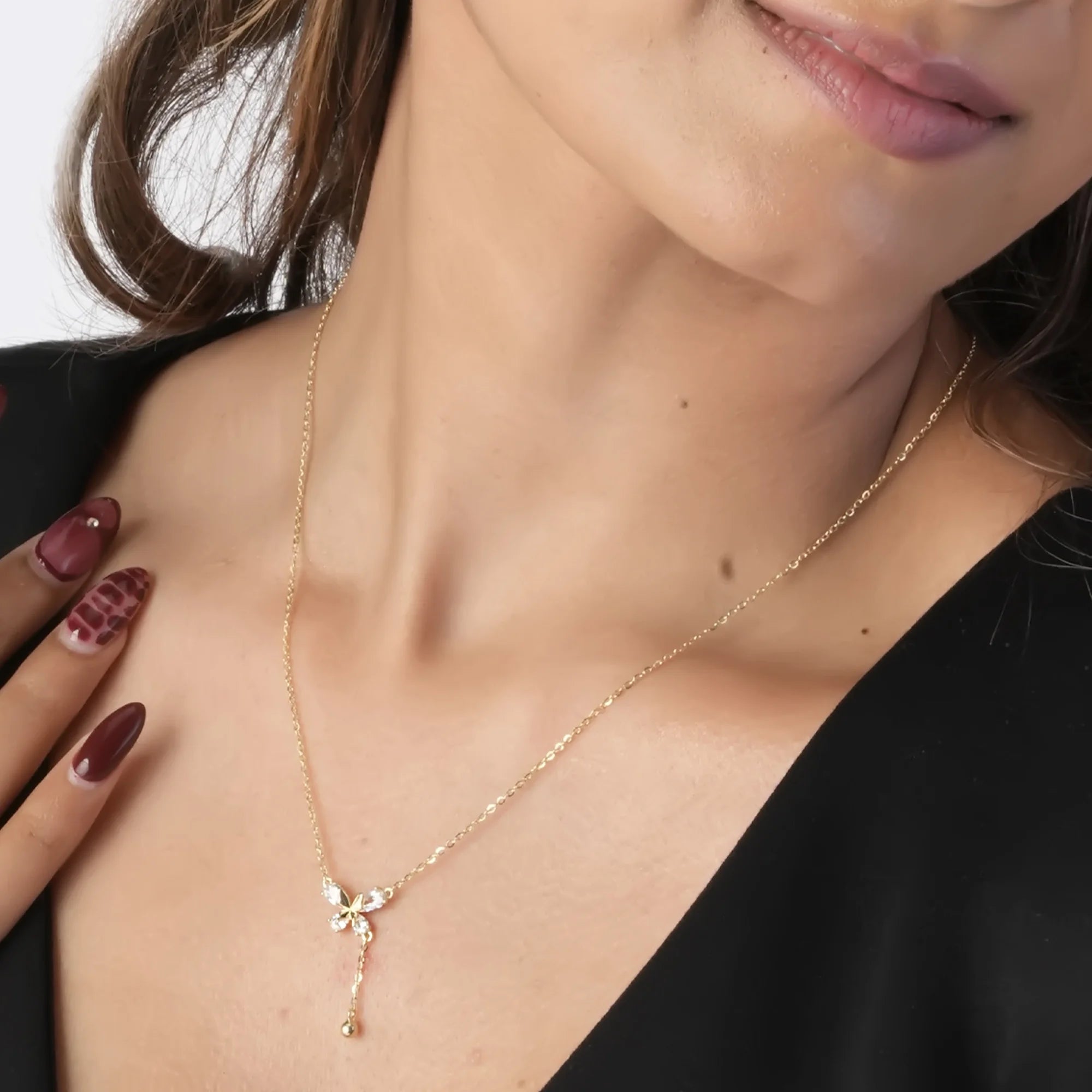 Golden Butterfly Tassel Pendant Necklace