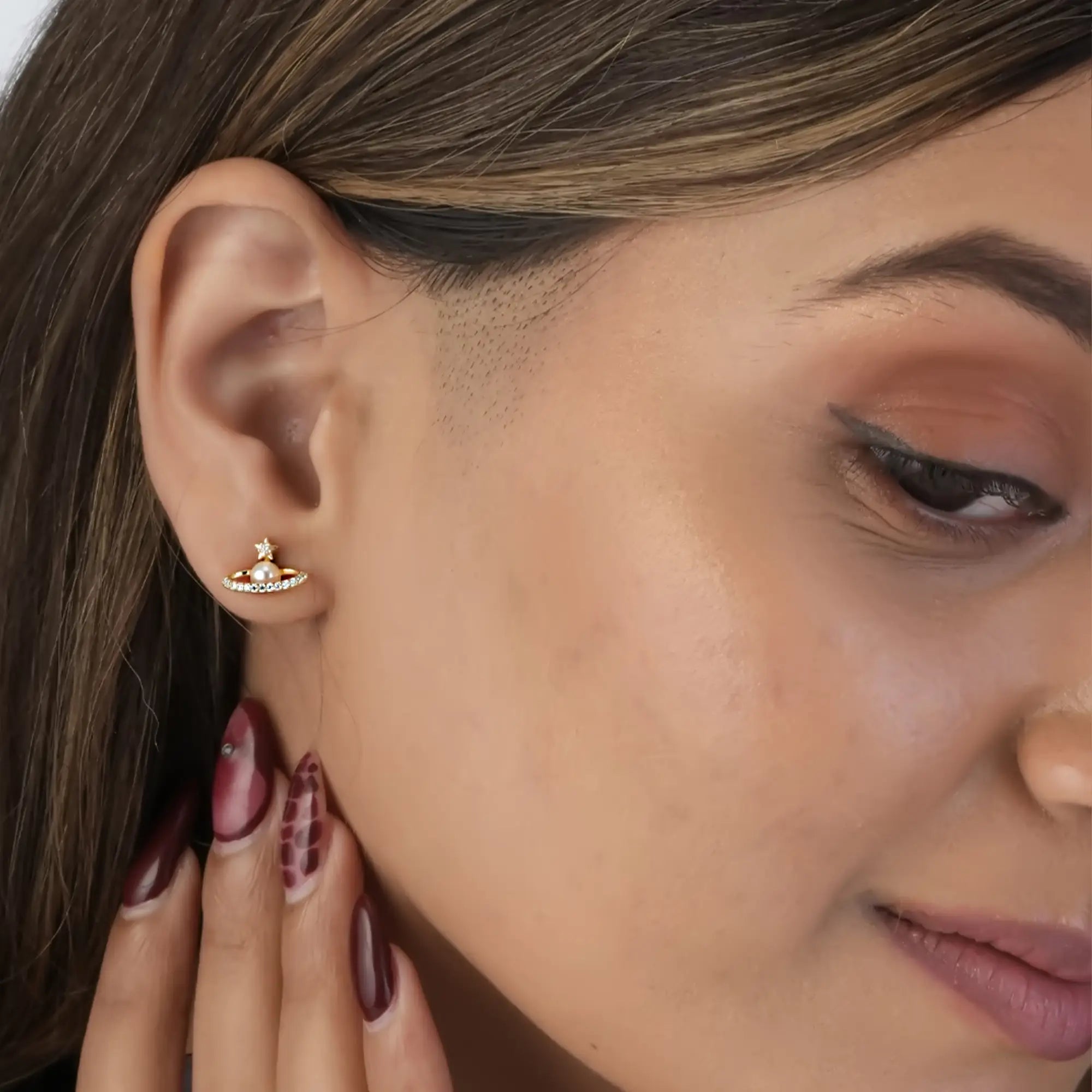 Pearl Saturn Stud Earring