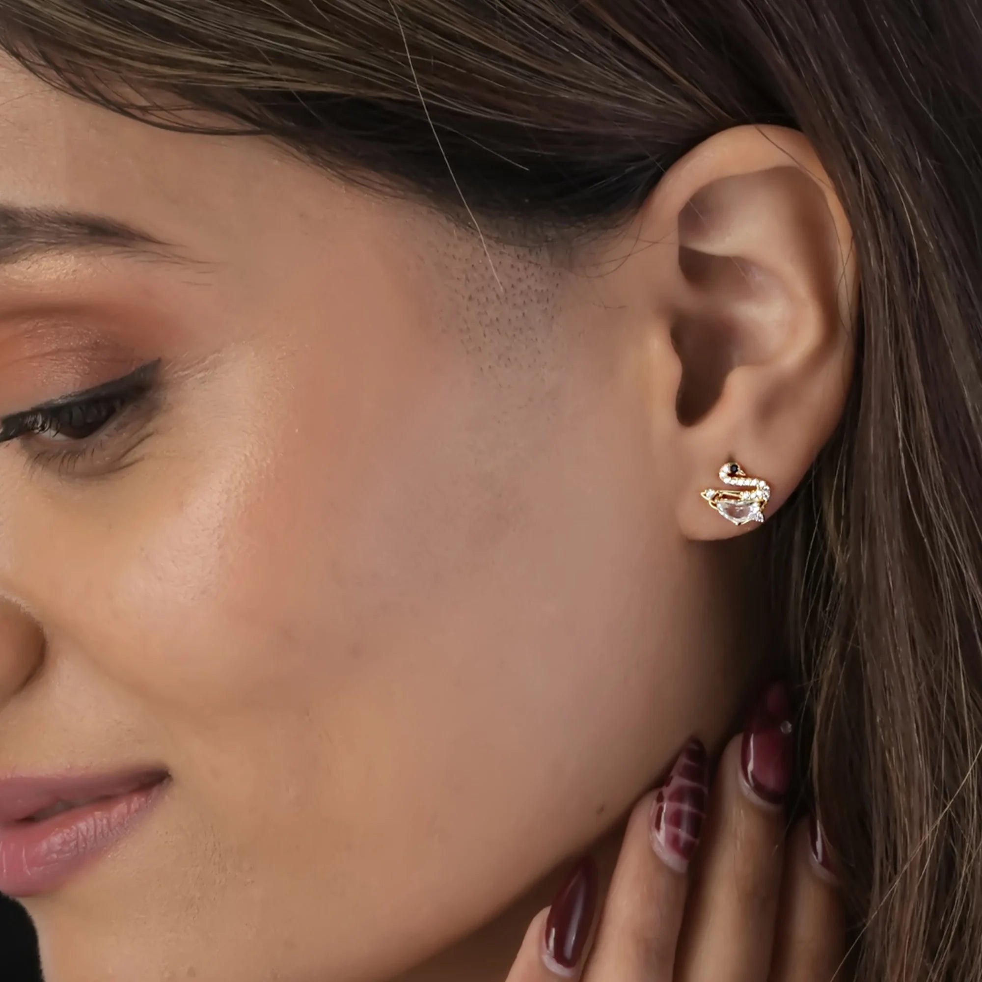 Crystal Swan Stud Earring