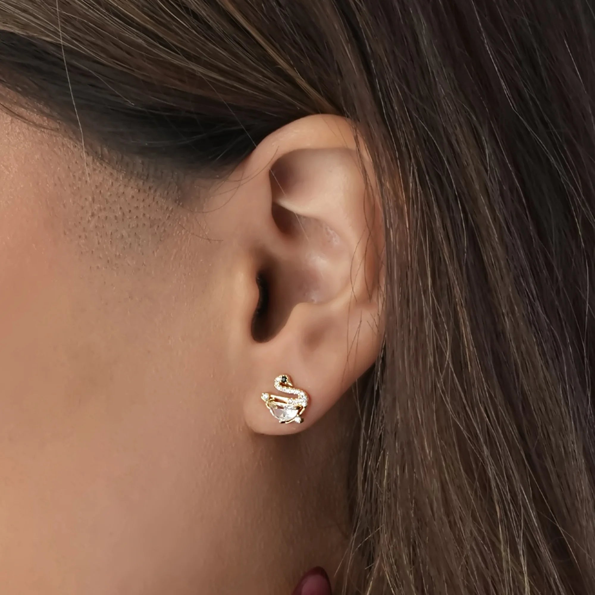 Crystal Swan Stud Earring