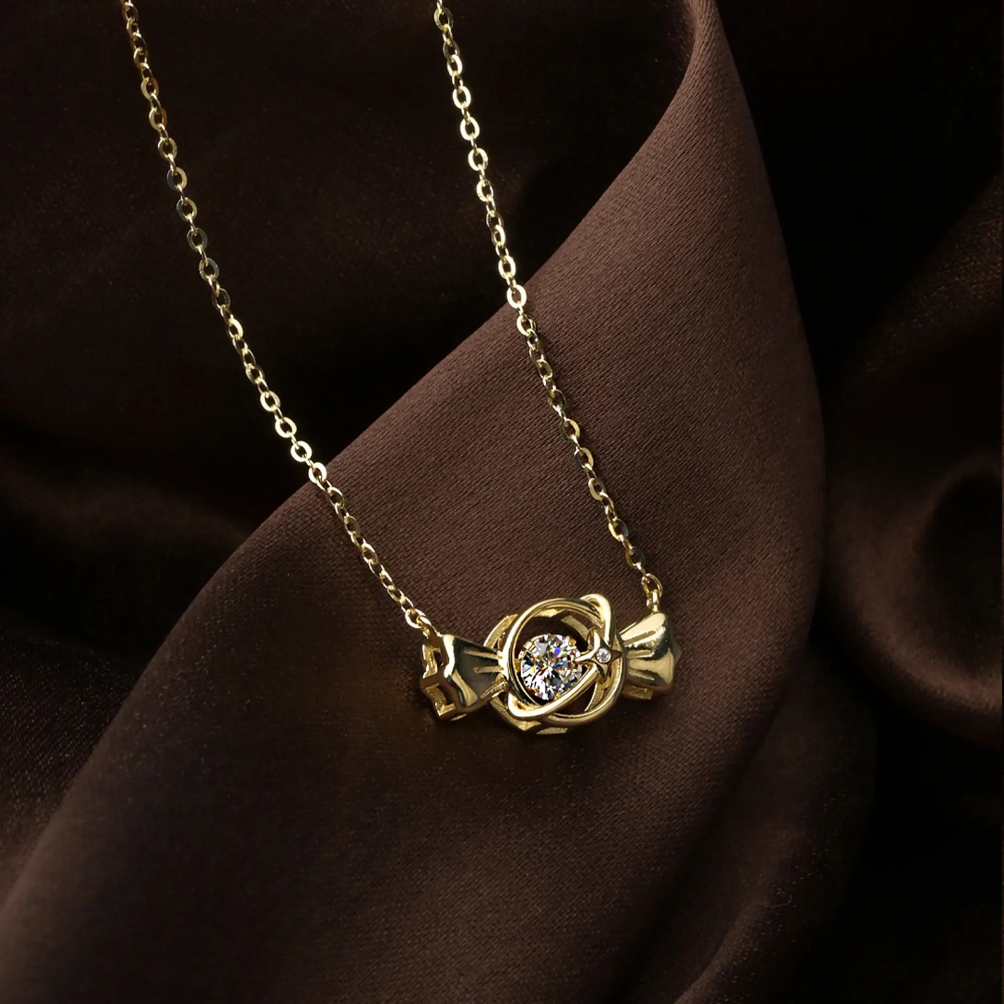 Golden Bow Charm Necklace