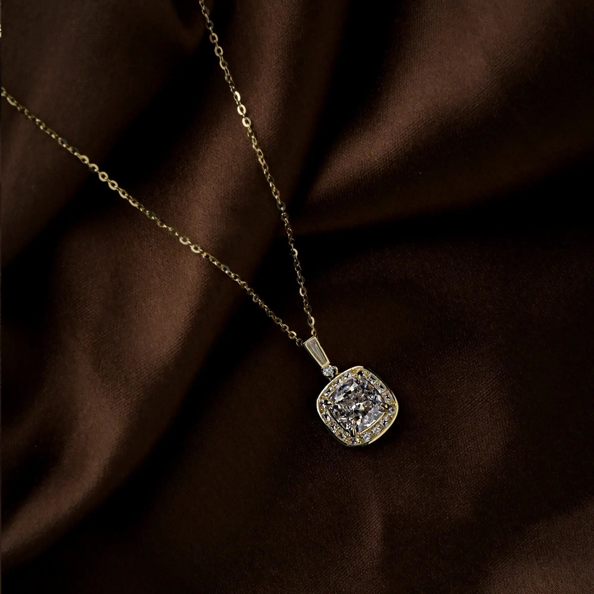 Square Crystal Charm Necklace