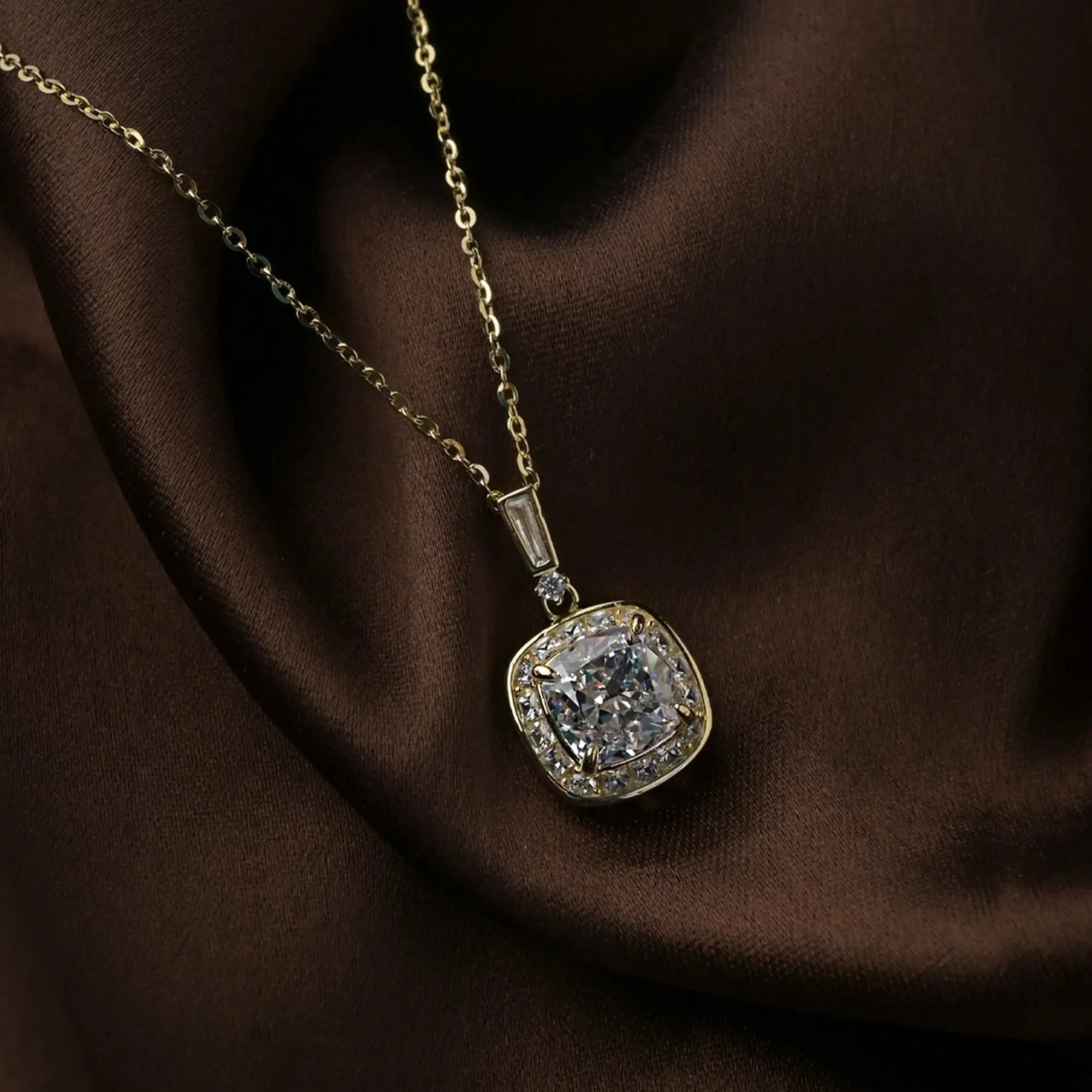 Square Crystal Charm Necklace