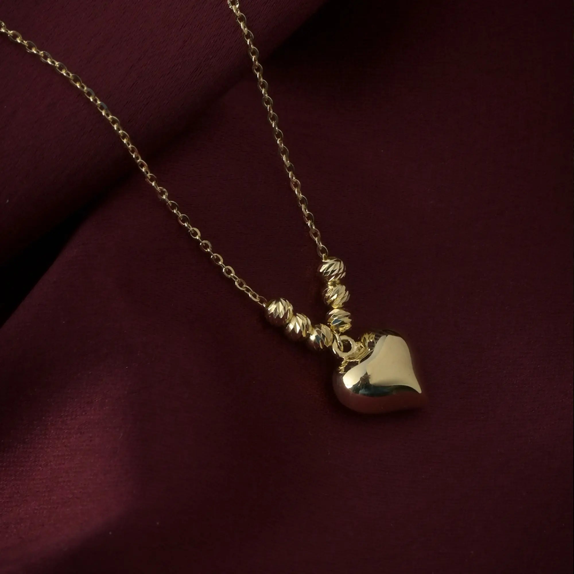 Golden Puff Heart Necklace